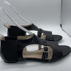 AGL Attillo Giusti Leombruni black embossed Leather Sandals Sz 38 EUC